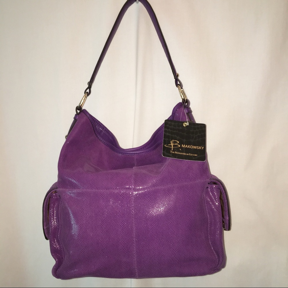 B. Makowsky Lombard Hobo Bag Purple Leather
